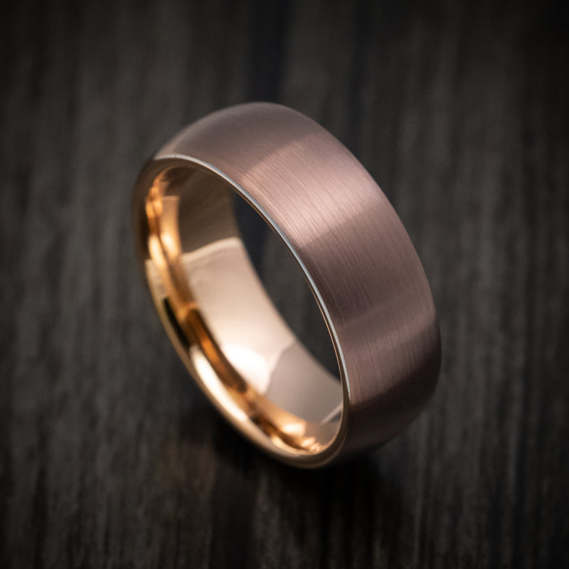 Men's Rose Gold Ring with Jarrah Wooden Inlay by Wooden Ring Store